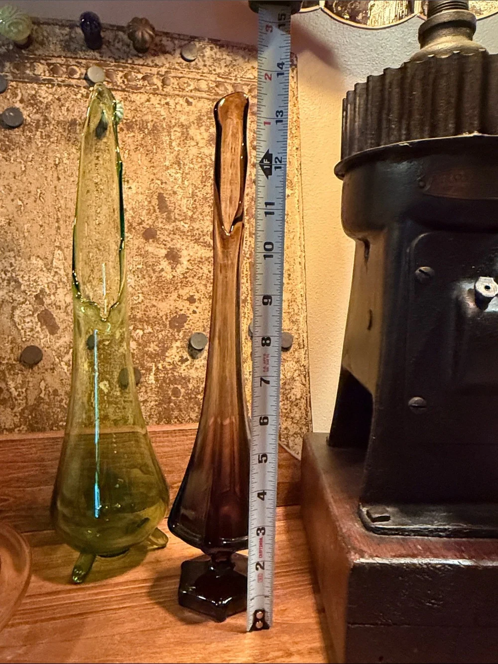 vintage viking glass column ribbed smokey swing vase